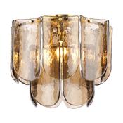 natural brass three light flush ceiling light with layered tea smoked glass - Stillorgan Decor image