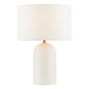 timeless white ribbed ceramic table lamp with ivory linen drum shade - Stillorgan Decor image