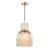 striking amber ribbed glass pendant with brushed bronze - Stillorgan Decor