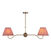 statement antique bronze two light bar pendant with red leaf print shades - Stillorgan Decor image