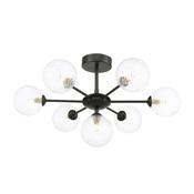 striking matt black seven light semi flush ceiling light with clear hammered glass - Stillorgan Decor image