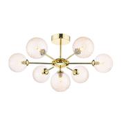 striking polished gold seven light semi flush ceiling light with amber gammered glass - Stillorgan Decor image