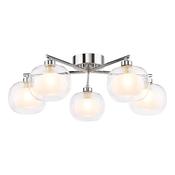 refined polished chrome five light semi flush ceiling light with opal dual layer glass - Stillorgan Decor image