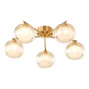striking antique bronze five light semi flush ceiling light with amber dual layer glass - Stillorgan Decor image