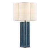 sculptural blue ceramic table lamp with antique brass and scalloped linen shade - Stillorgan Decor image