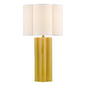 sculptural ochre ceramic table lamp with antique brass and scalloped linen shade - Stillorgan Decor image