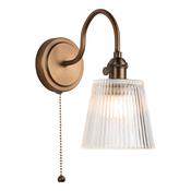 elegant antique bronze wall light with tall clear ribbed glass shade - Stillorgan Decor image