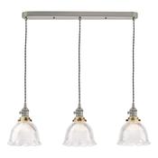 elegant antique chrome three light bar pendant with clear ribbed glass shades - Stillorgan Decor image