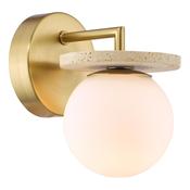 refined natural brass wall light with travertine and opal glass - Stillorgan Decor image