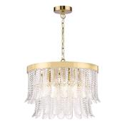 elegant natural brass six light pendant with amber textured glass - Stillorgan Decor image