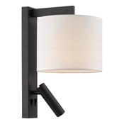 versatile matt black wall light with ivory shade and LED reading light - Stillorgan Decor image