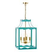 elegant satin eau de nil blue four light lantern with natural brass - Stillorgan Decor image