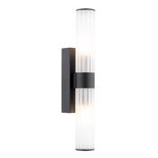 refined matt black two light ip44 bathroom wall light with frosted shades - Stillorgan Decor image