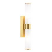 refined brushed gold two light ip44 bathroom wall light with frosted shades - Stillorgan Decor image