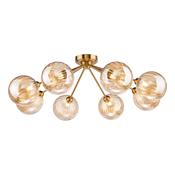 striking antique gold eight light semi flush ceiling light with amber ribbed glass - Stillorgan Decor image