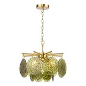 refined natural brass four light pendant with green hammered glass - Stillorgan Decor image