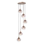 statement satin bronze six light cluster pendant with bronze ombre glass - Stillorgan Decor image