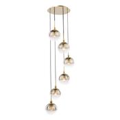 elegant satin gold six light cluster pendant with gold ombre glass - Stillorgan Decor image