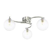 striking polished chrome three light semi flush ceiling light with hammered clear glass - Stillorgan Decor image
