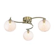 striking antique brass three light semi flush ceiling light with hammered amber glass - Stillorgan Decor image