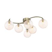 statement antique brass six light semi flush ceiling light with hammered amber glass - Stillorgan Decor image