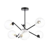 striking satin black six light semi flush ceiling light with hammered clear glass - Stillorgan Decor image