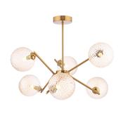 striking antique bronze six light semi flush ceiling light with hammered amber glass - Stillorgan Decor image