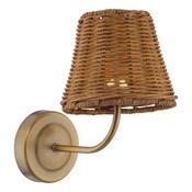 natural antique bronze rechargeable led wall light with rattan shade - Stillorgan Decor image