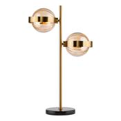 elegant antique gold two light table lamp with amber ribbed glass - Stillorgan Decor image