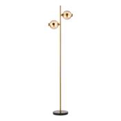 elegant antique gold two light floor lamp with amber ribbed glass - Stillorgan Decor image