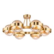 statement antique gold six light semi flush ceiling light with amber ribbed glass - Stillorgan Decor image