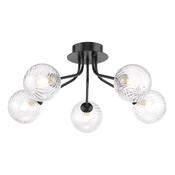 striking matt black five light semi flush ceiling light with ribbed glass - Stillorgan Decor image