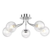 elegant polished chrome five light semi flush ceiling light with ribbed glass - Stillorgan Decor image