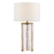 refined antique bronze table lamp with textured glass and white linen shade - Stillorgan Decor image