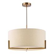 elegant antique bronze three light pendant with natural linen drum shade - Stillorgan Decor image