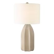 refined taupe ceramic and antique brass table lamp - Stillorgan Decor image
