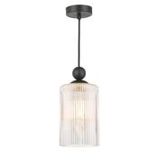 refined matt black pendant with clear ribbed cylinder glass - Stillorgan Decor image