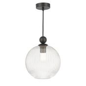 elegant matt black pendant with clear ribbed globe glass - Stillorgan Decor image