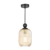 elegant matt black pendant with champagne ribbed glass - Stillorgan Decor image