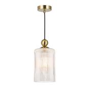 refined satin brass pendant with clear ribbed cylinder glass - Stillorgan Decor image