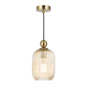 refined satin brass pendant with champagne ribbed glass - Stillorgan Decor image