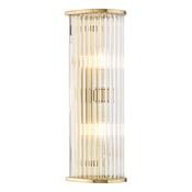 refined natural brass two light bathroom wall light with glass rods - Stillorgan Decor image