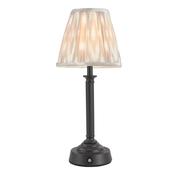 versatile matt black rechargeable table lamp with taupe ikat shade - Stillorgan Decor image
