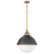 statement aged zinc and brass three light pendant with opal glass - Stillorgan Decor
