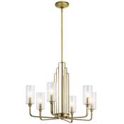 elegant brushed natural brass six light chandelier with clear fluted glass - Stillorgan Decor image