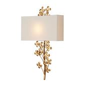 sculptural contemporary gold leaf two light wall light with linen shades - Stillorgan Decor image