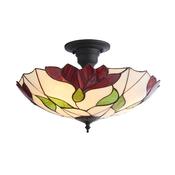 refined botanica tiffany floral stained glass three light semi-flush ceiling light - Stillorgan Decor
