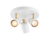 refined matt white and satin brass three light adjustable round ceiling spotlight - Stillorgan Decor