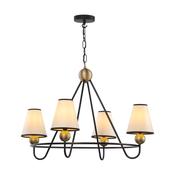refined bespoke black and butter brass four-light pendant with short cream card shades - Stillorgan Decor
