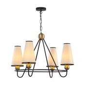 elegant bespoke black and butter brass four-light pendant with tall ivory card shades - Stillorgan Decor